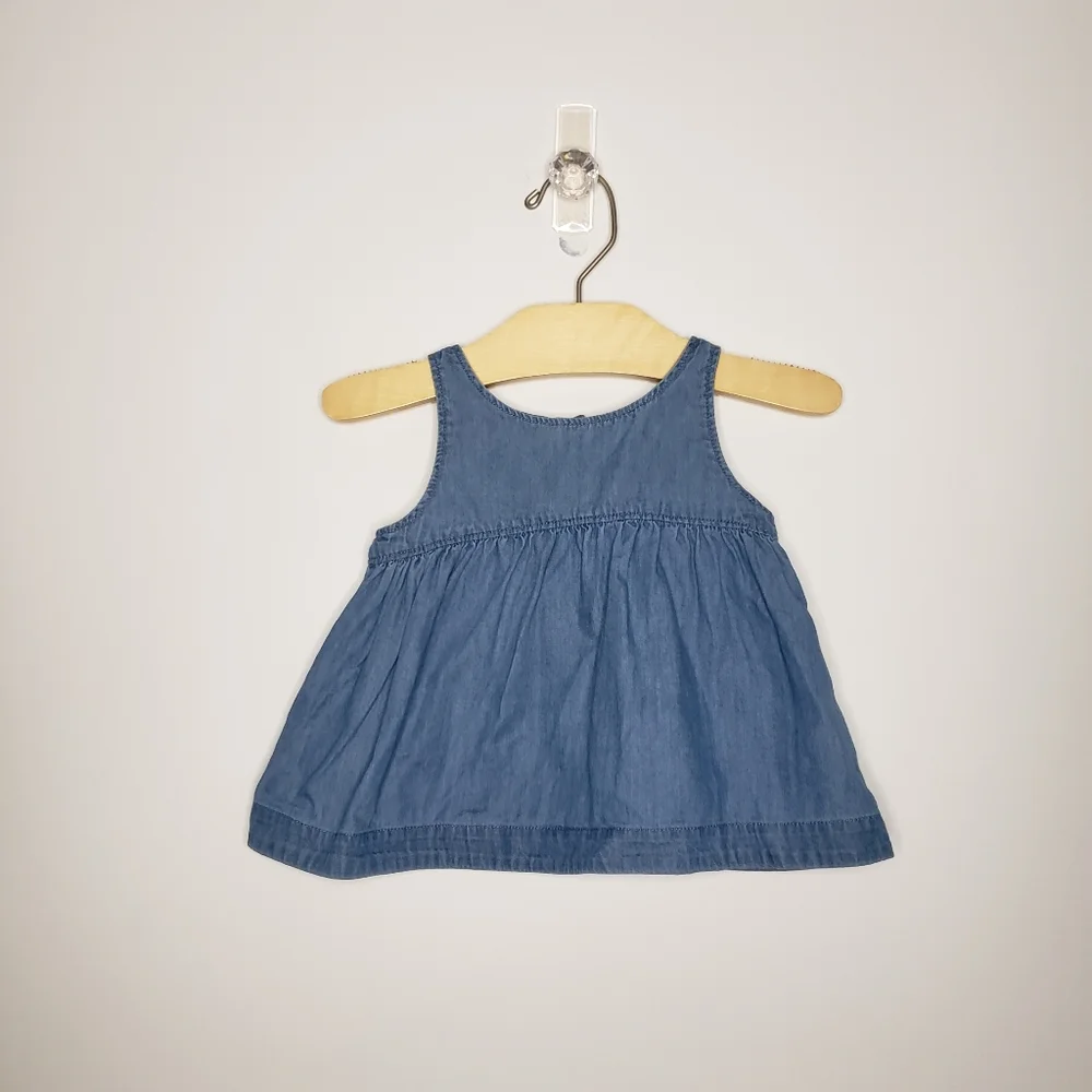 Baby Gap 12-18m Blue Denim Jean Sleeveless Swing Top Flyaway Open Back